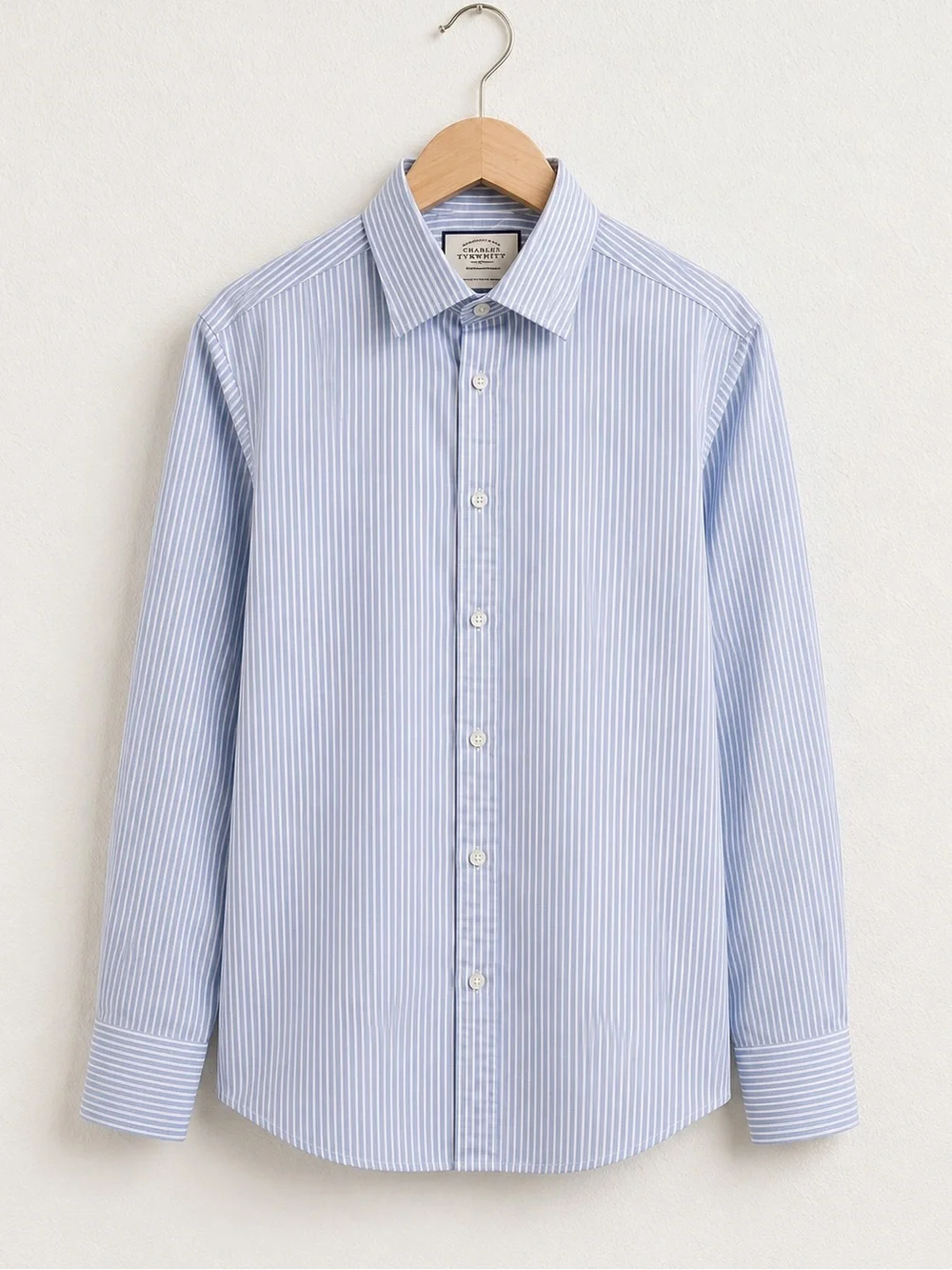 Charles Tyrwhitt Extra Slim Fit Sky Blue And White Thin Pinstripe Dress Shirt - Picture 1 of 4
